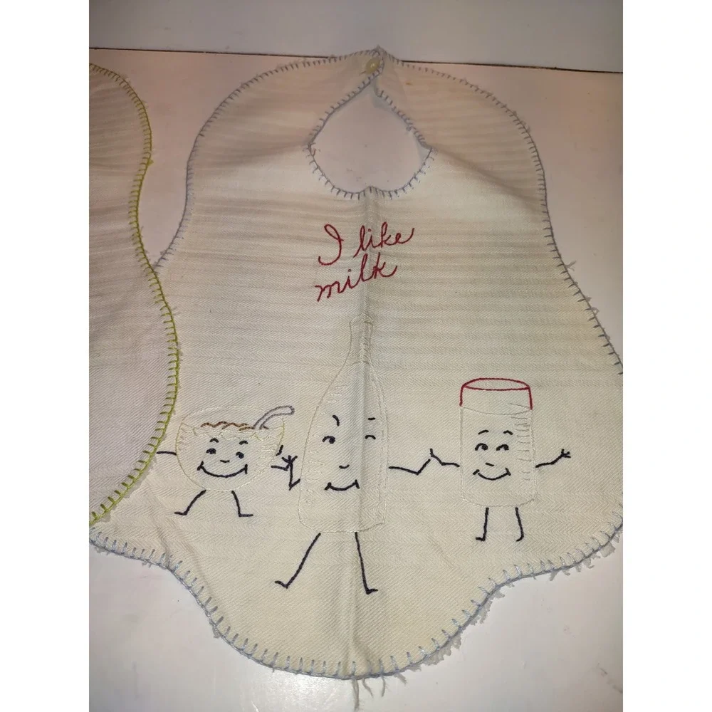 2 Vintage Embroidered Baby Bibs 